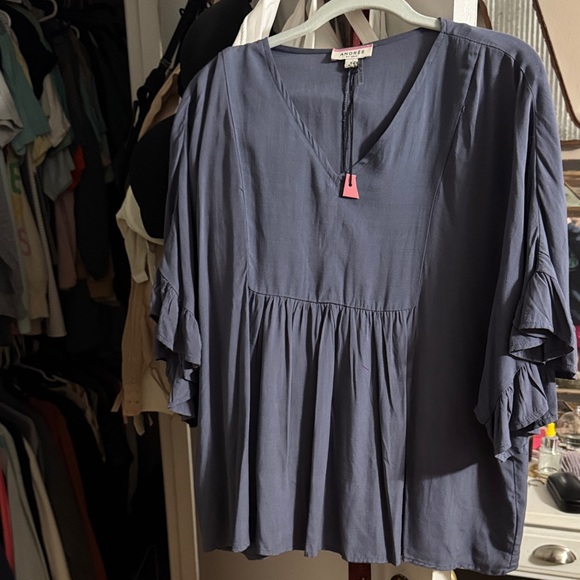 Andree Tops - Andree Slate Blue Ruffled Blouse